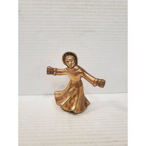 Vintage Brass Dancing Lady Small Figurine, Girl in Dress Charm Hanging